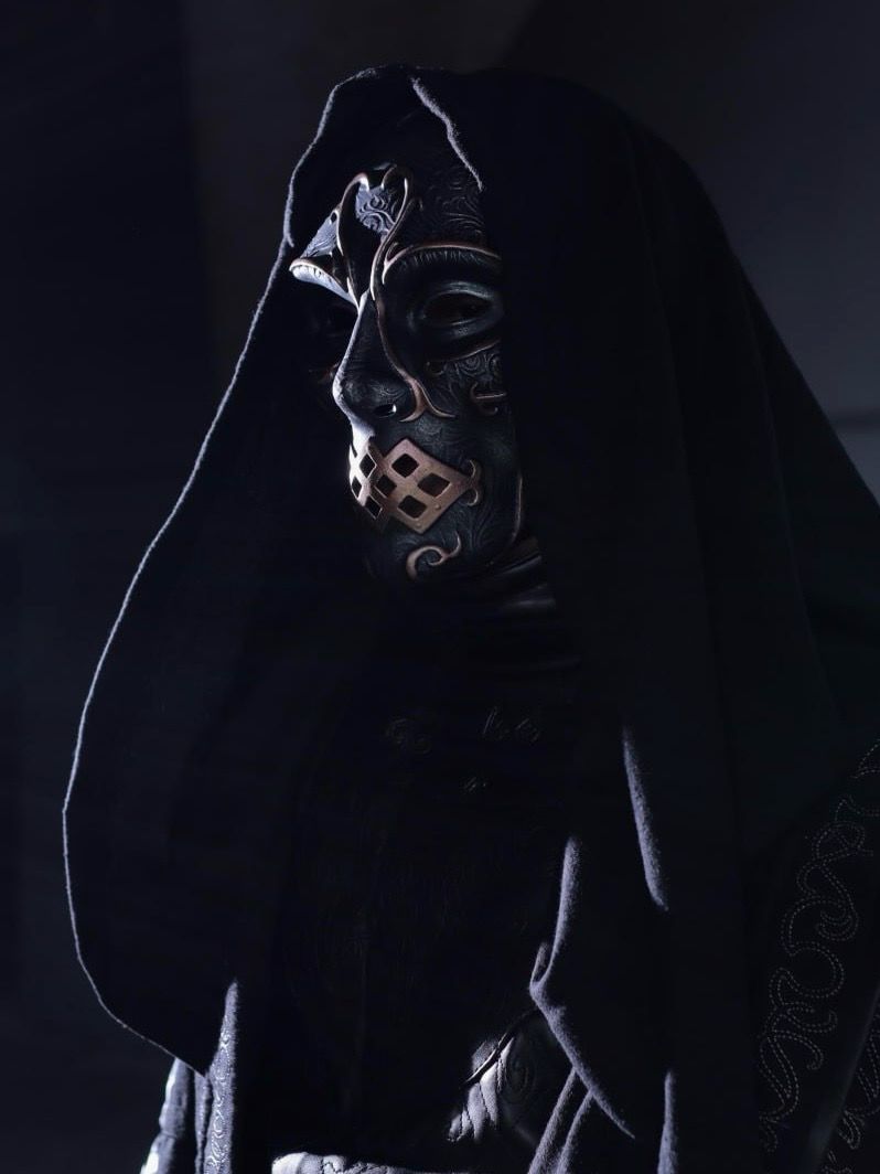 Death Eater mask — Black &amp; Silver with Rose Gold
