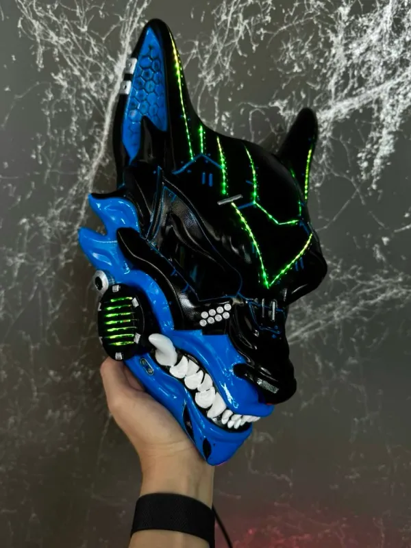 Blue Black Cyberpunk Kitsune mask smart RGB LED DJ Mask WorkshopRS