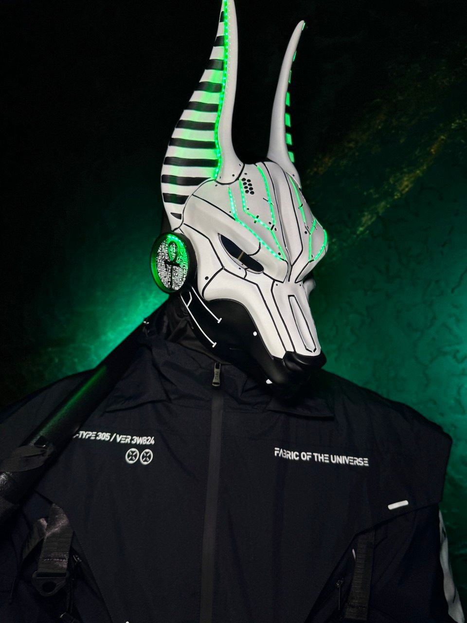 Cyberpunk Anubis mask with green LED lights, white jackal helmet by WorkshopRS