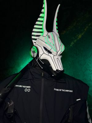 Cyberpunk Anubis mask with green LED lights, white jackal helmet by WorkshopRS