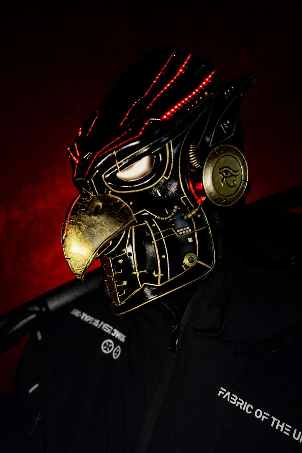 Cyberpunk Eagle Mask: Black &amp; Gold Leaf with RGB LED Lights