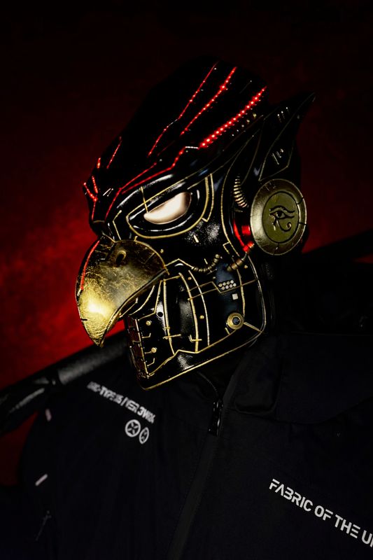 Cyberpunk Eagle Mask: Black &amp; Gold Leaf with RGB LED Lights