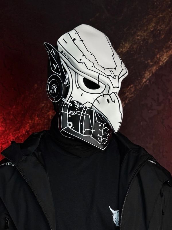 Cyberpunk Eagle Mask: Black &amp; White