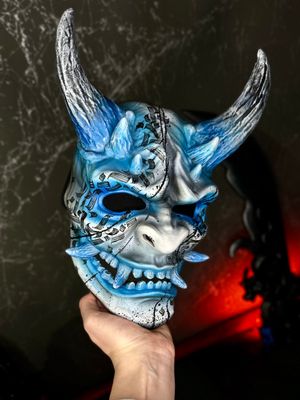 Blue&amp;White Oni Mask Horror wearable