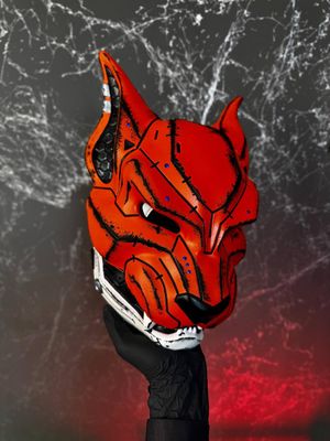 Cyberpunk Cat mask - Orange Damaged &amp; Blue LED