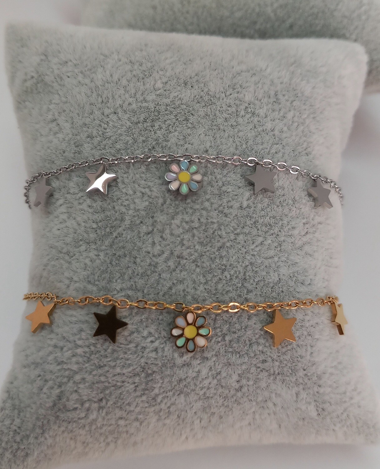 Pulsera acero estrellas y flores