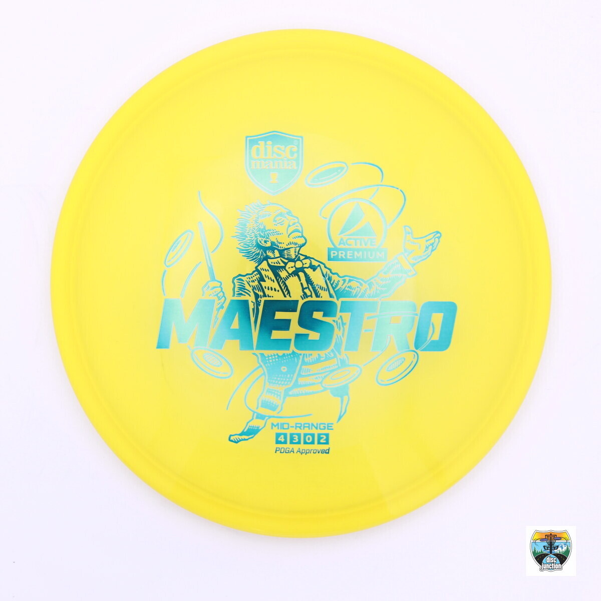 Discmania Active Premium Maestro, Manufacturer Weight Range: 165-176 Grams, Color: Yellow, Serial Number: 0003-0080