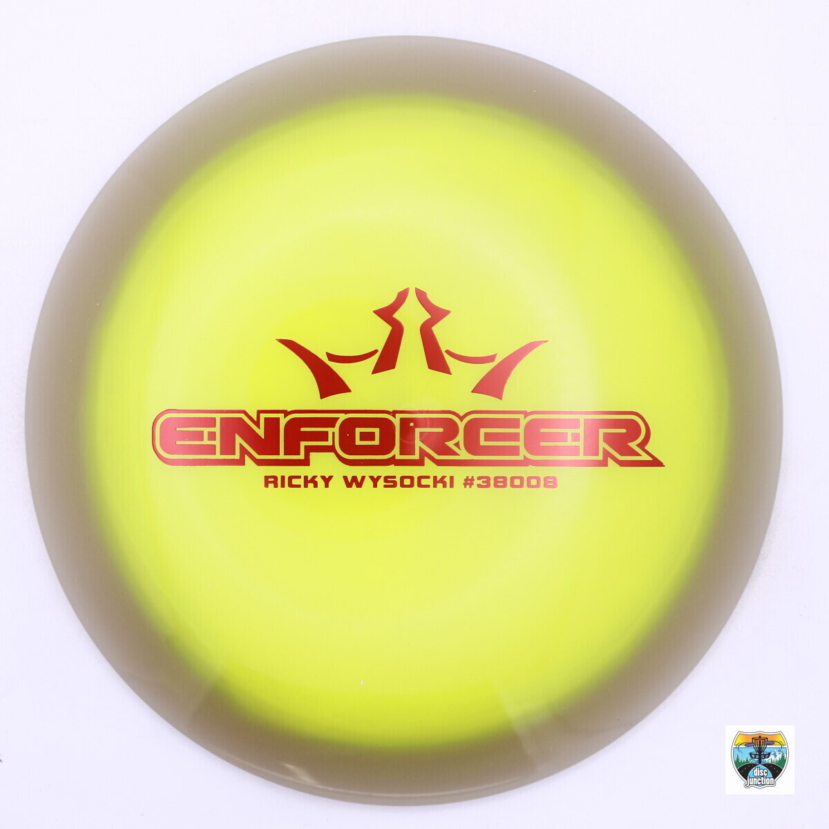 Dynamic Discs Lucid Moonshine Orbit Enforcer Ricky Wysocki Bar Stamp 2023, Manufacturer Weight Range: 173-176 Grams, Color: Yellow/Glow, Serial Number: 0091-0004