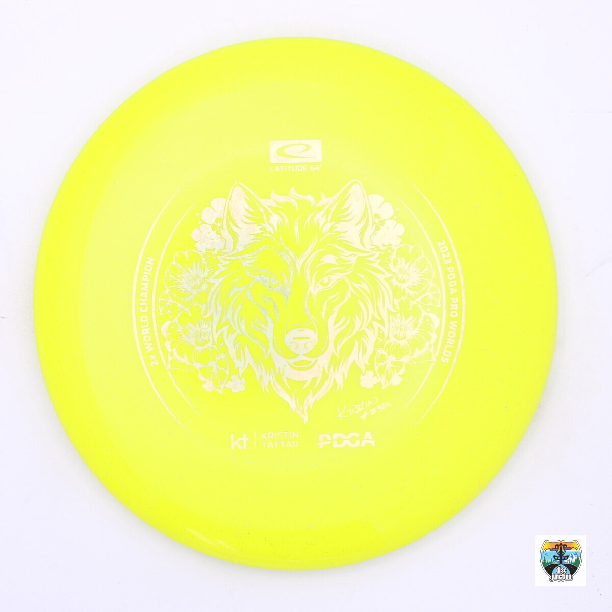 Latitude 64° Opto-X Pure Kristin Tattar 2x World Champion 2023 PDGA Pro Worlds, Manufacturer Weight Range: 173-176 Grams, Color: Yellow, Serial Number: 0091-0040