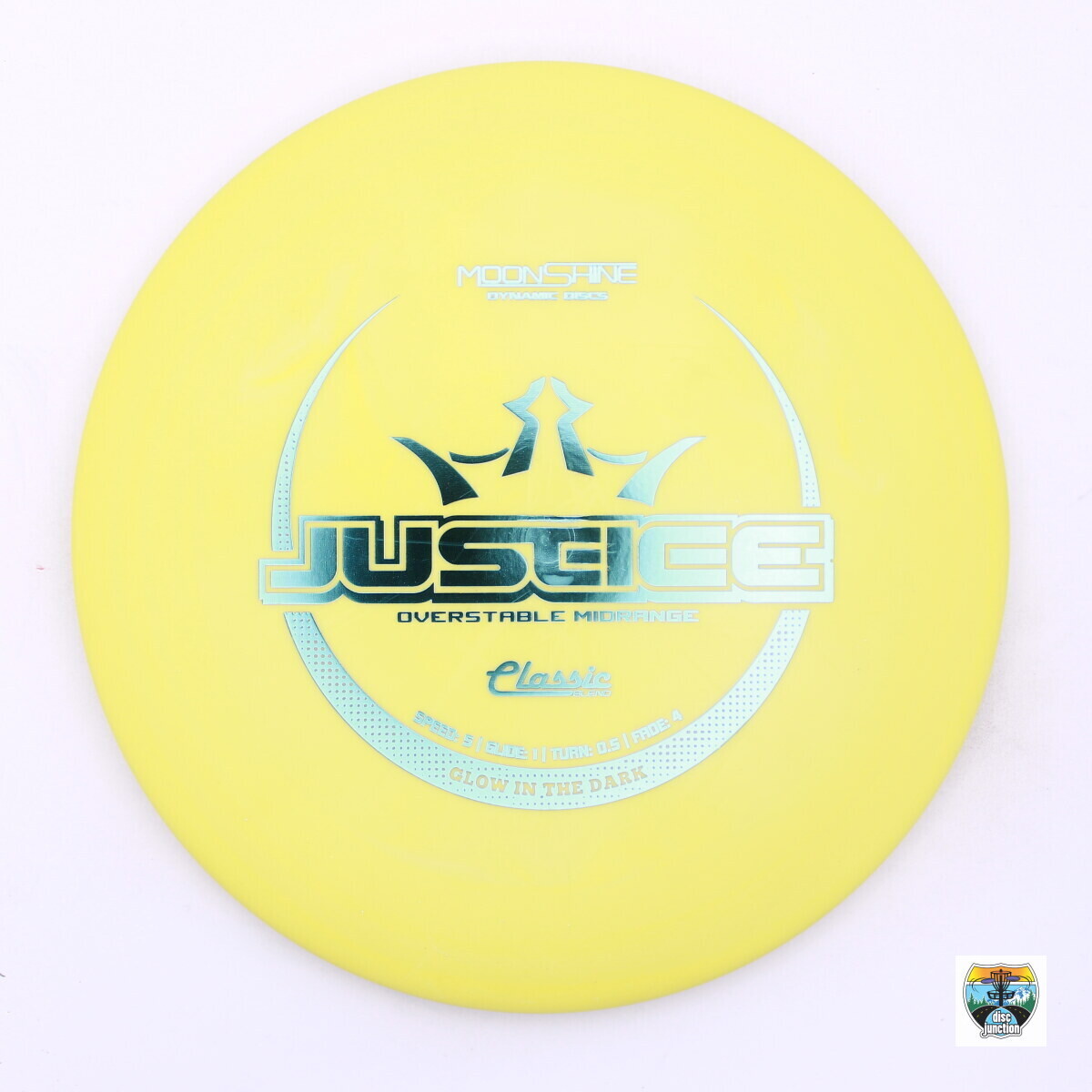 Dynamic Discs Classic Blend Moonshine Justice, Manufacturer Weight Range: 173-176 Grams, Color: Yellow, Serial Number: 0021-0026