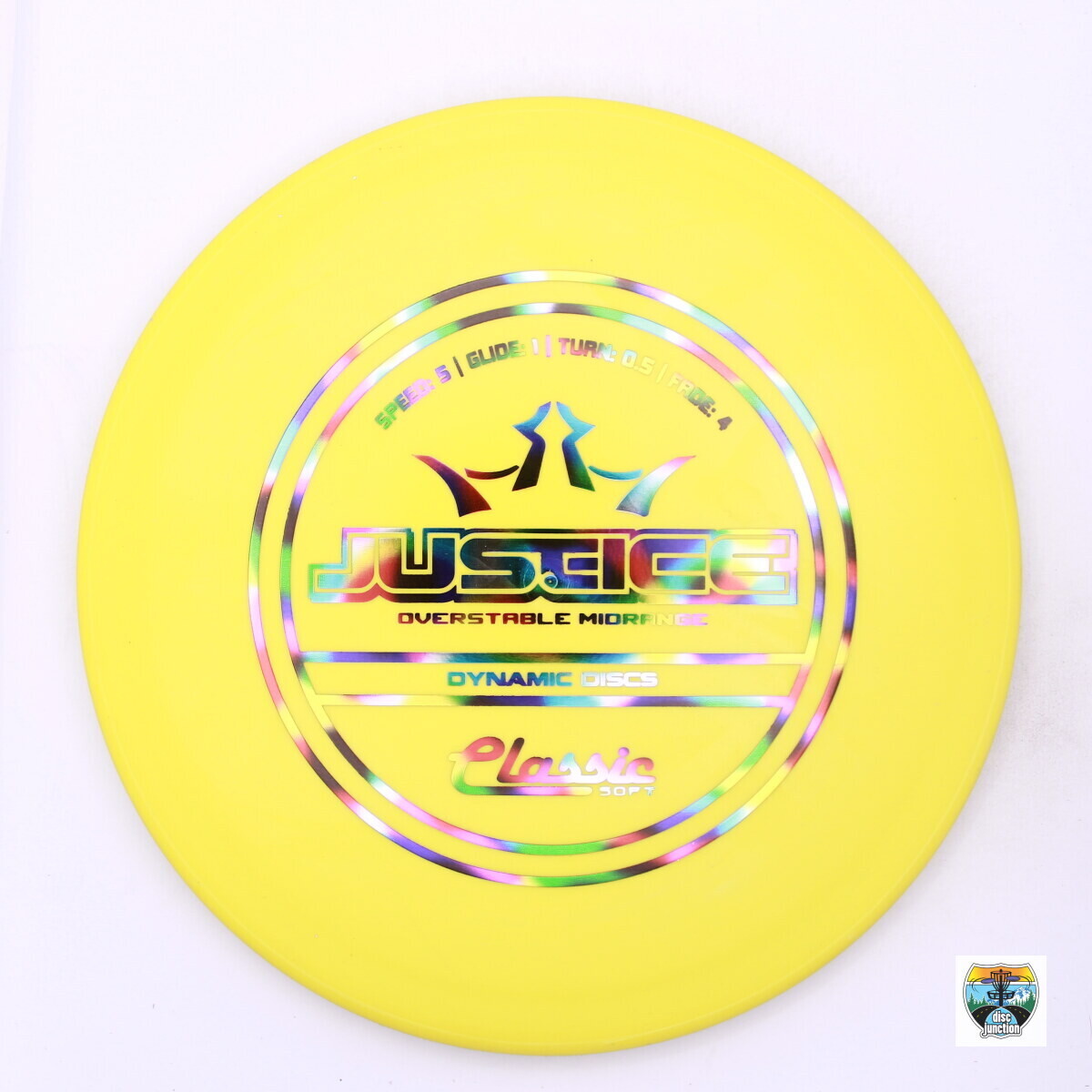 Dynamic Discs Classic Soft Justice, Manufacturer Weight Range: 173-176 Grams, Color: Yellow, Serial Number: 0035-0006