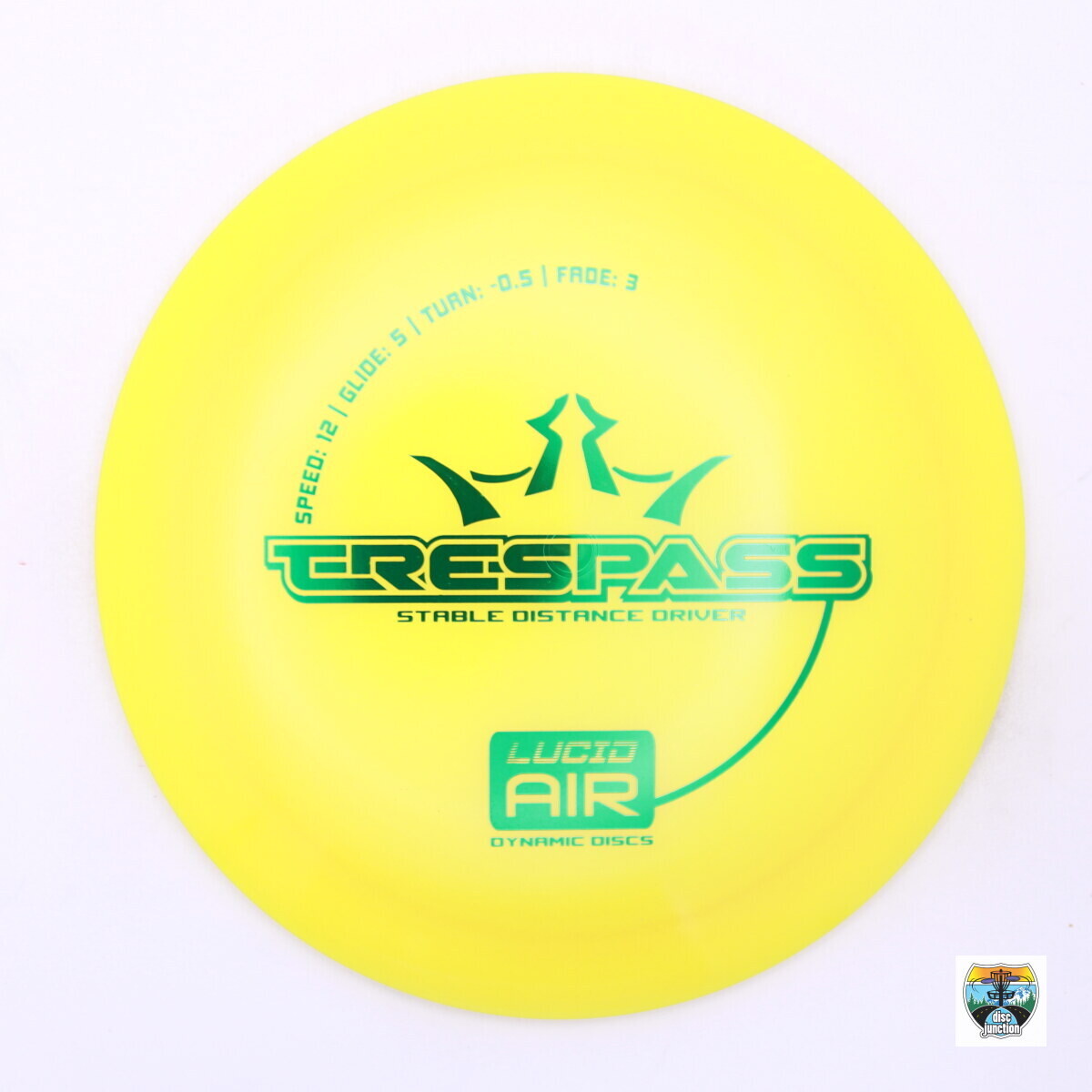 Dynamic Discs Lucid Air Trespass, Manufacturer Weight Range: 145-159 Grams, Color: Yellow, Serial Number: 0047-0012