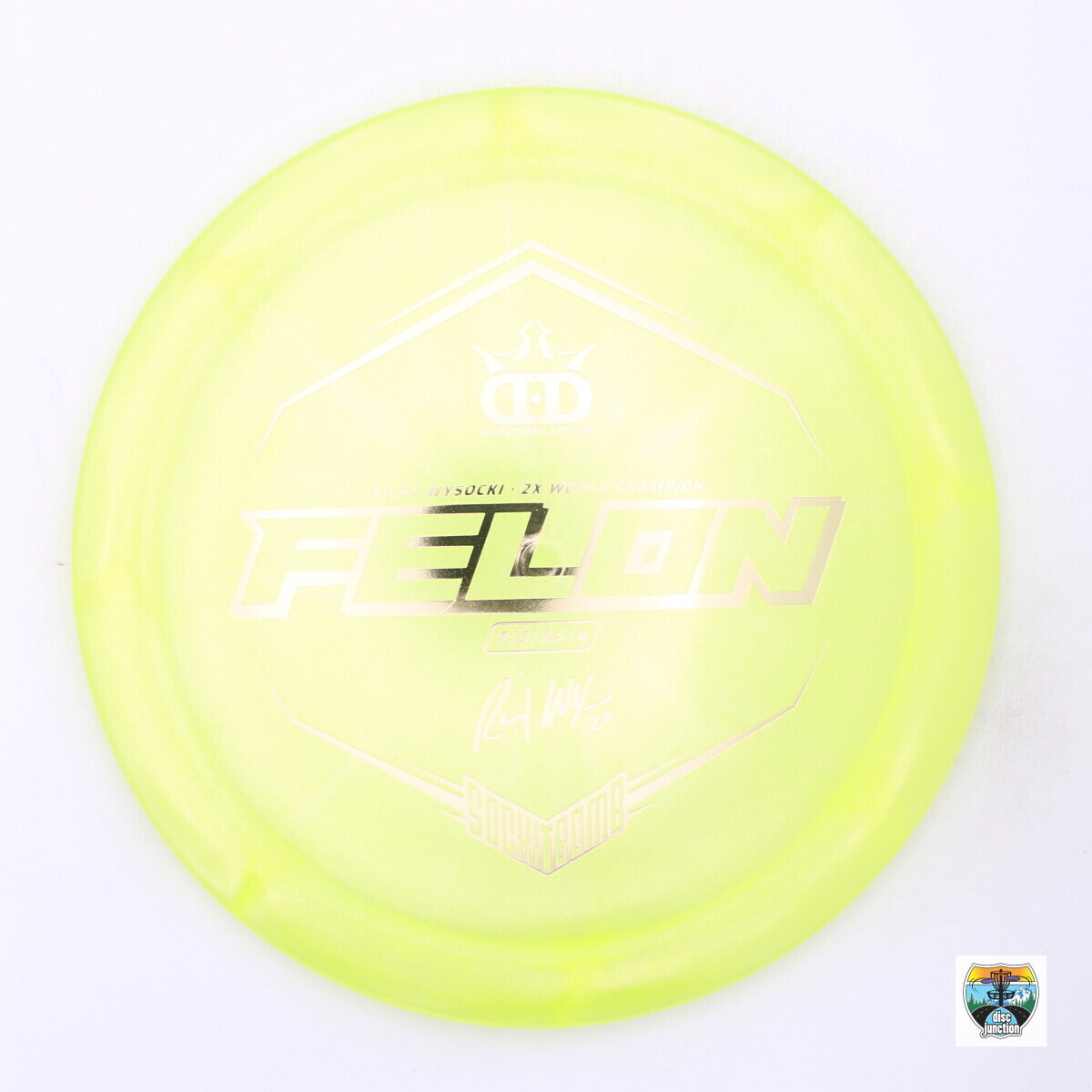 Dynamic Discs Lucid-Ice Glimmer Sockibomb Felon Ricky Wysocki 2x, Manufacturer Weight Range: 170-172 Grams, Color: Yellow, Serial Number: 0002-0727