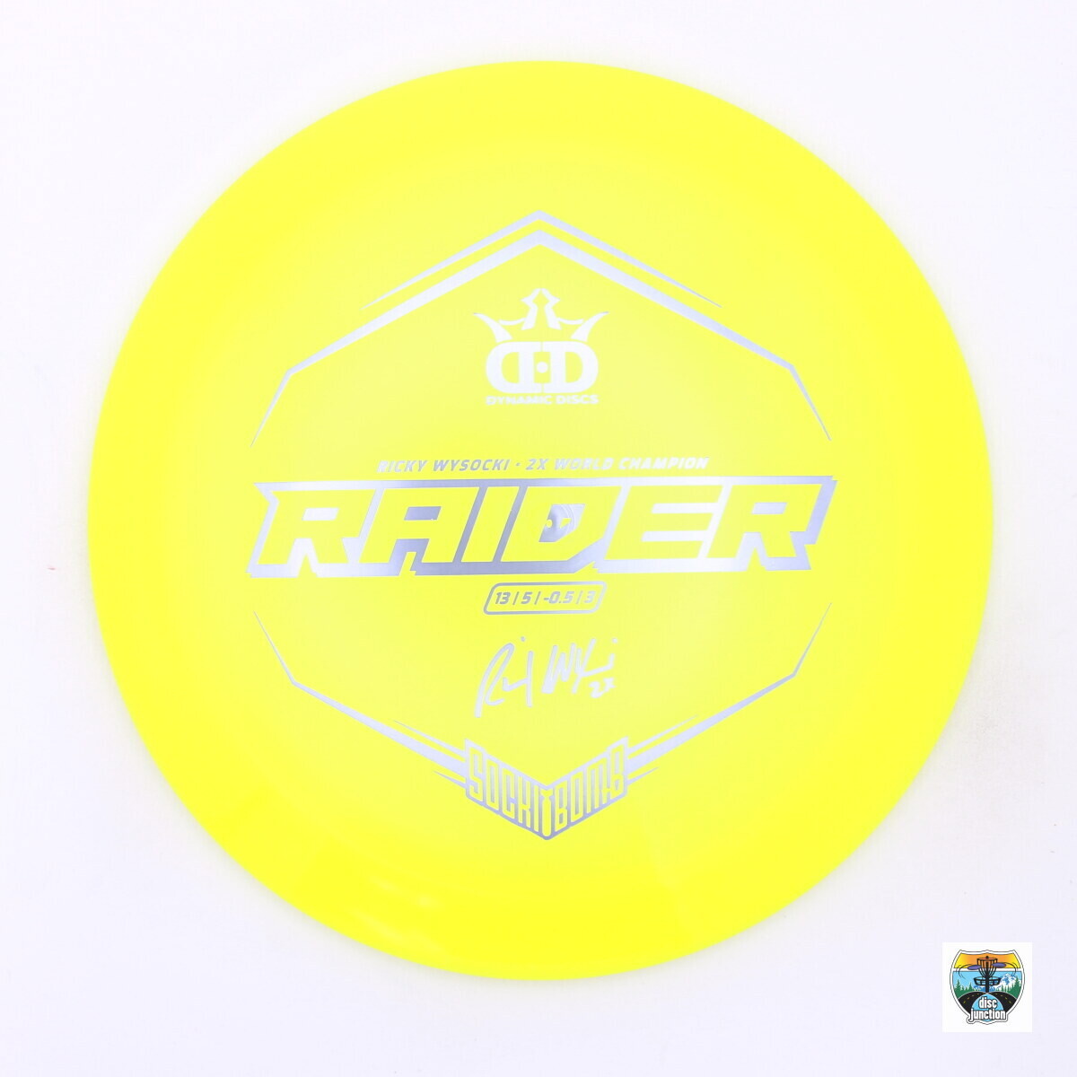 Dynamic Discs Lucid-Ice Raider Ricky Wysocki 2x Sockibomb, Manufacturer Weight Range: 173-176 Grams, Color: Yellow, Serial Number: 0002-0739