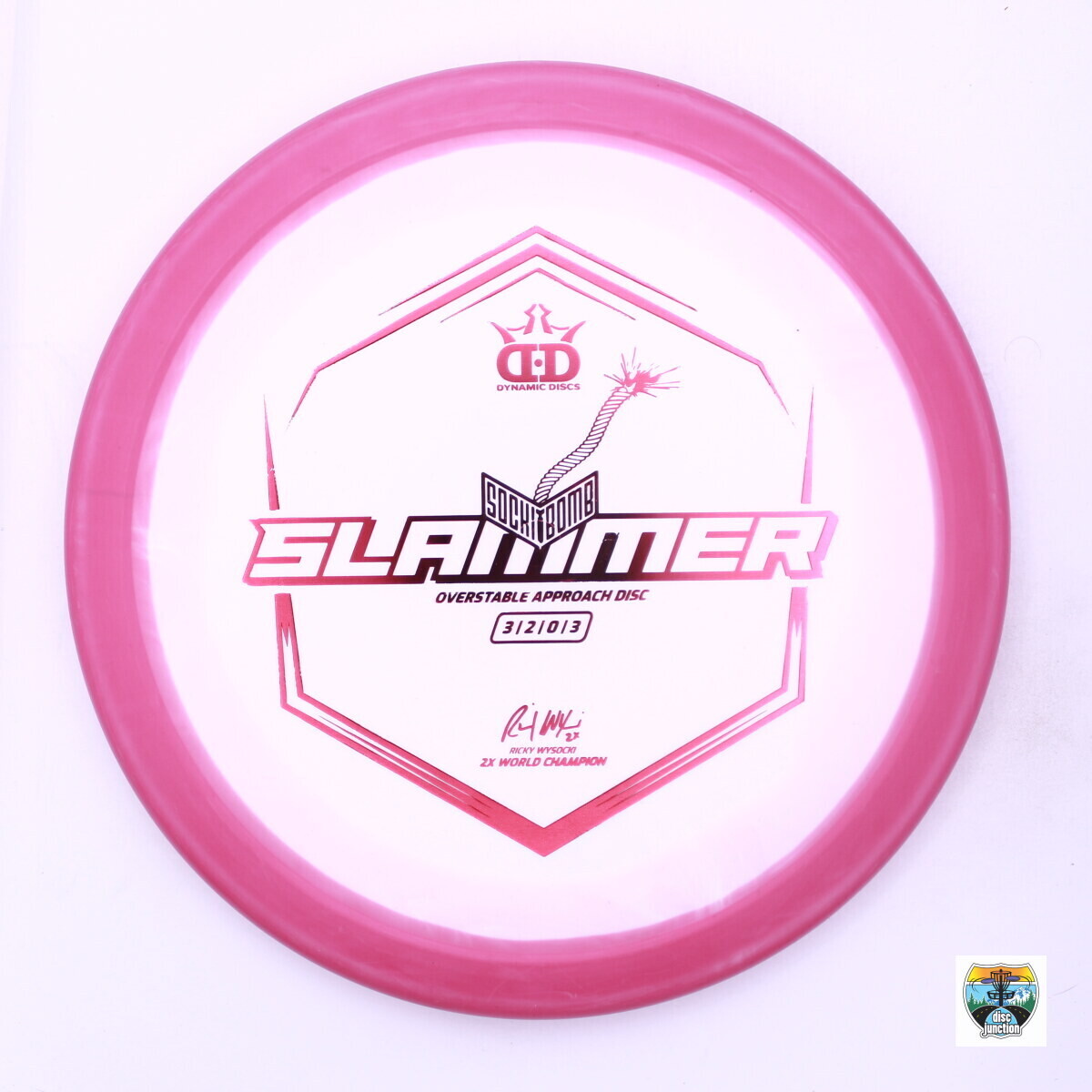 Dynamic Discs Classic Supreme Orbit Sockibomb Slammer Ricky Wysocki 2x Ignite Stamp V1, Manufacturer Weight Range: 173-176 Grams, Color: White/Pink, Serial Number: 0002-0699