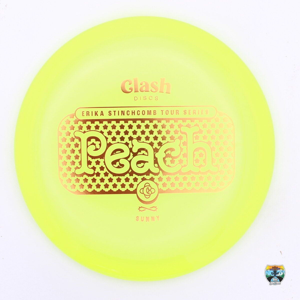 Clash Discs Sunny Peach 2024 Tour Series Erika Stinchcomb, Manufacturer Weight Range: 177+ Grams, Color: Yellow, Serial Number: 0204-0030