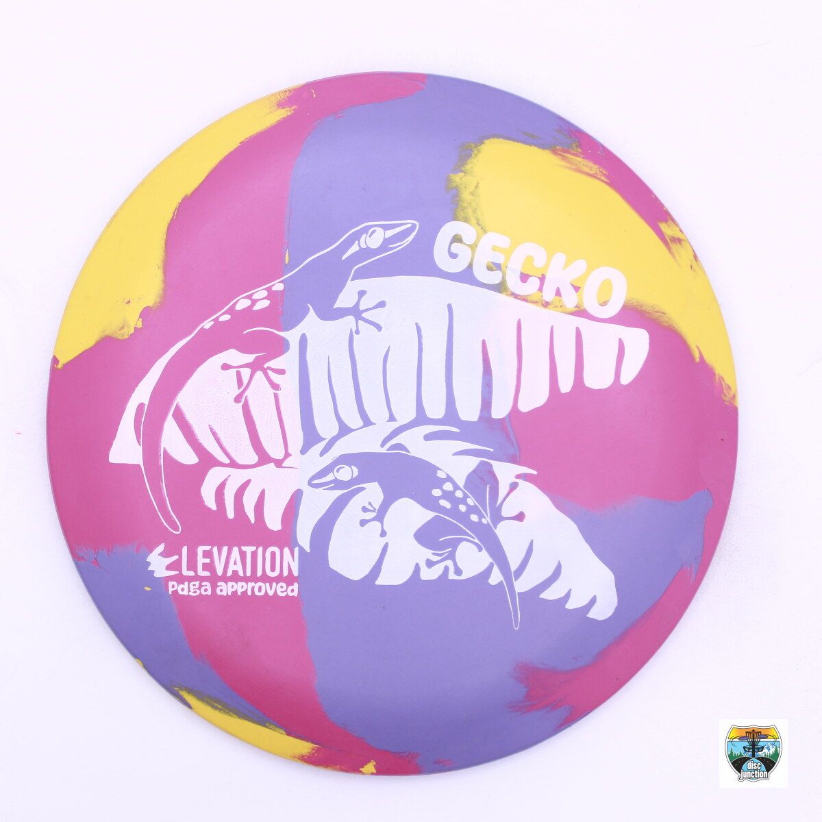 Elevation Disc Golf ecoFLEX Gecko, Manufacturer Weight Range: 173-175 Grams, Color: Dragonfly (Pink/Purple/Yellow), Serial Number: 0046-0026