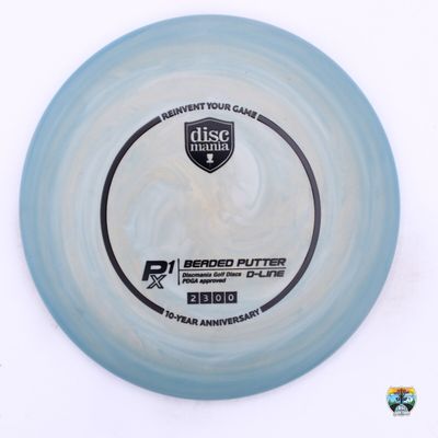 Discmania Swirly D-Line Flex 2 P1x 10 Year Anniversary, Manufacturer Weight Range: 173+ Grams, Color: Blue/Gold, Serial Number: 0344-0018