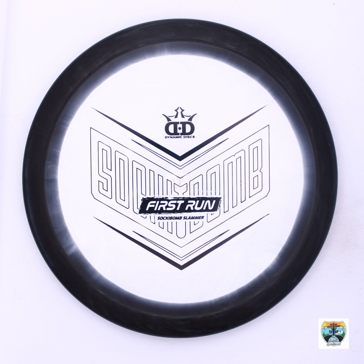 Dynamic Discs Classic Supreme Orbit Sockibomb Slammer Ricky Wysocki First Run, Manufacturer Weight Range: 173-176 Grams, Color: White/Black, Serial Number: 0000-0008
