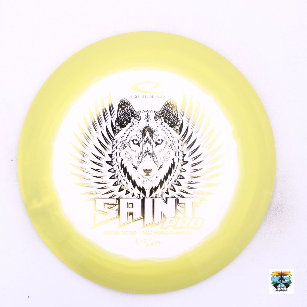 Latitude 64° Gold Orbit Saint Pro Kristin Tattar 2022 World Champion, Manufacturer Weight Range: 173-176 Grams, Color: White/Yellow, Serial Number: 0067-0011