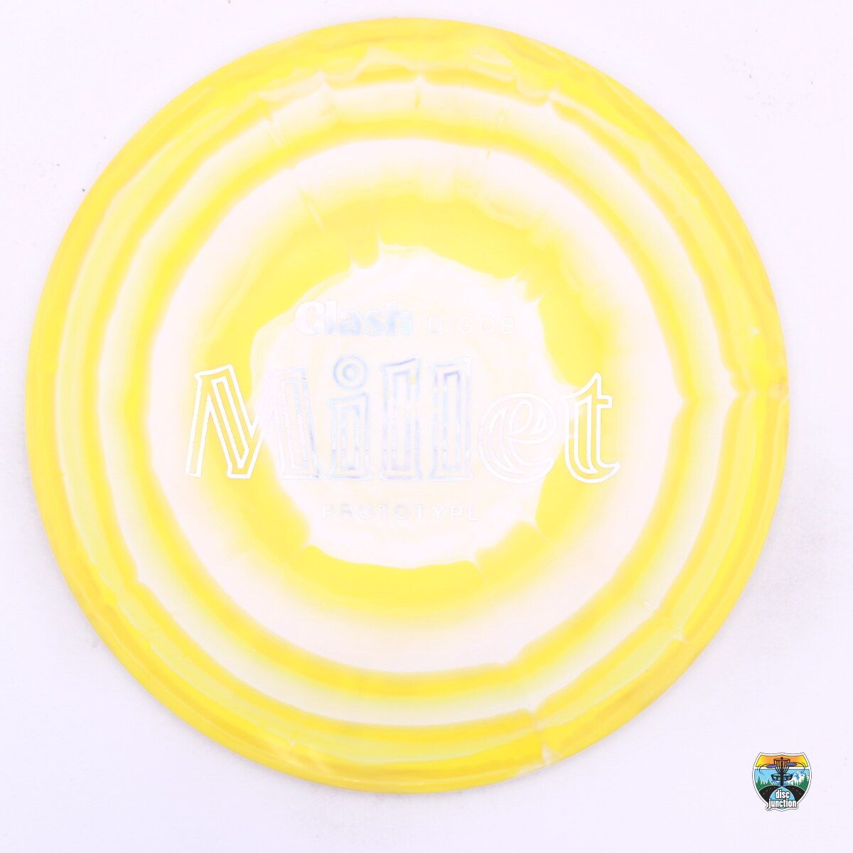 Clash Discs Steady Ring Millet Prototype, Manufacturer Weight Range: 173-176 Grams, Color: Yellow/White, Serial Number: 0291-0028