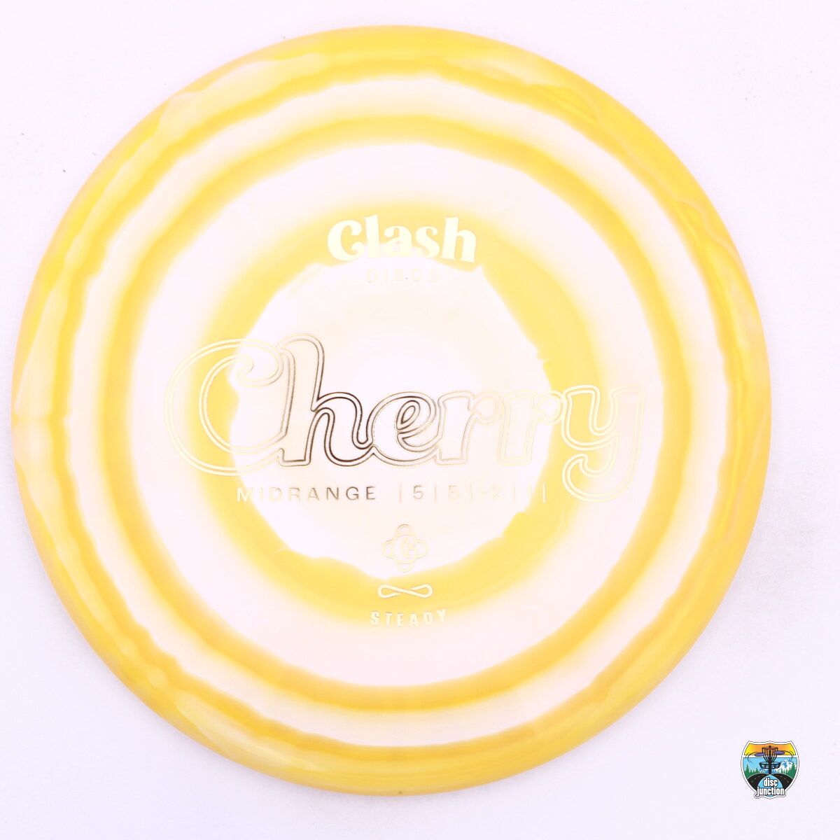 Clash Discs Steady Ring Cherry, Manufacturer Weight Range: 173-176 Grams, Color: Yellow/White, Serial Number: 0291-0020