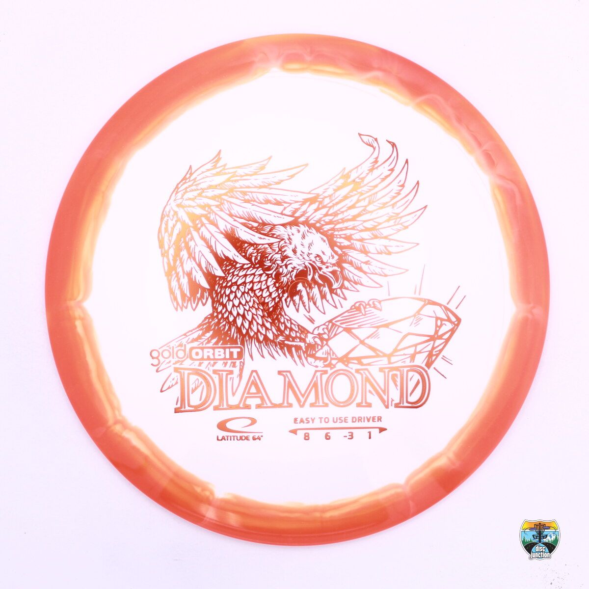 Latitude 64° Gold Orbit Diamond, Manufacturer Weight Range: 155-159 Grams, Color: White/Orange, Serial Number: 0442-0030