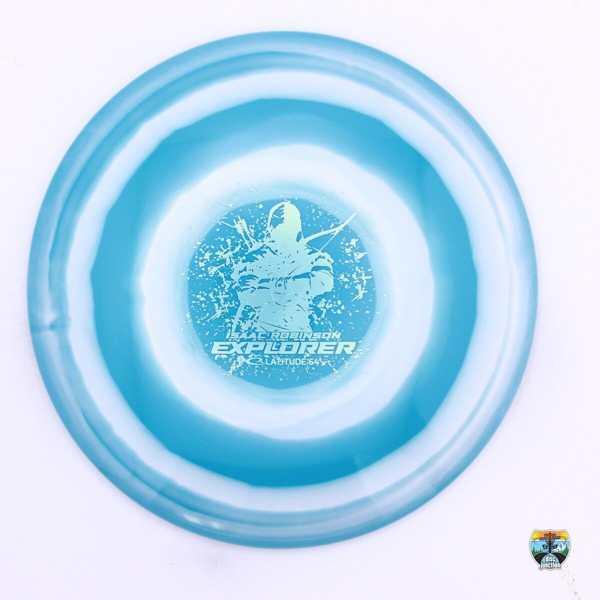 Latitude 64° Gold Bullseye Explorer 2025 Team Series Isaac Robinson, Manufacturer Weight Range: 173+ Grams, Color: Turquoise/White, Serial Number: 0481-0034