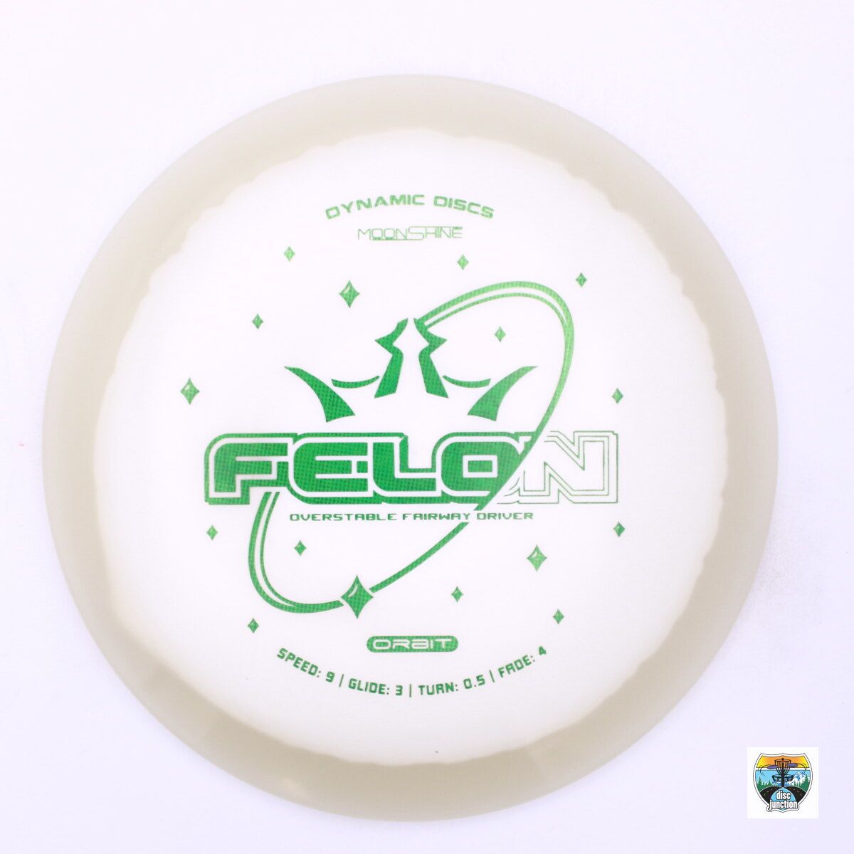Dynamic Discs Lucid Moonshine Orbit Felon, Manufacturer Weight Range: 173-176 Grams, Color: White/Glow, Serial Number: 0021-0030
