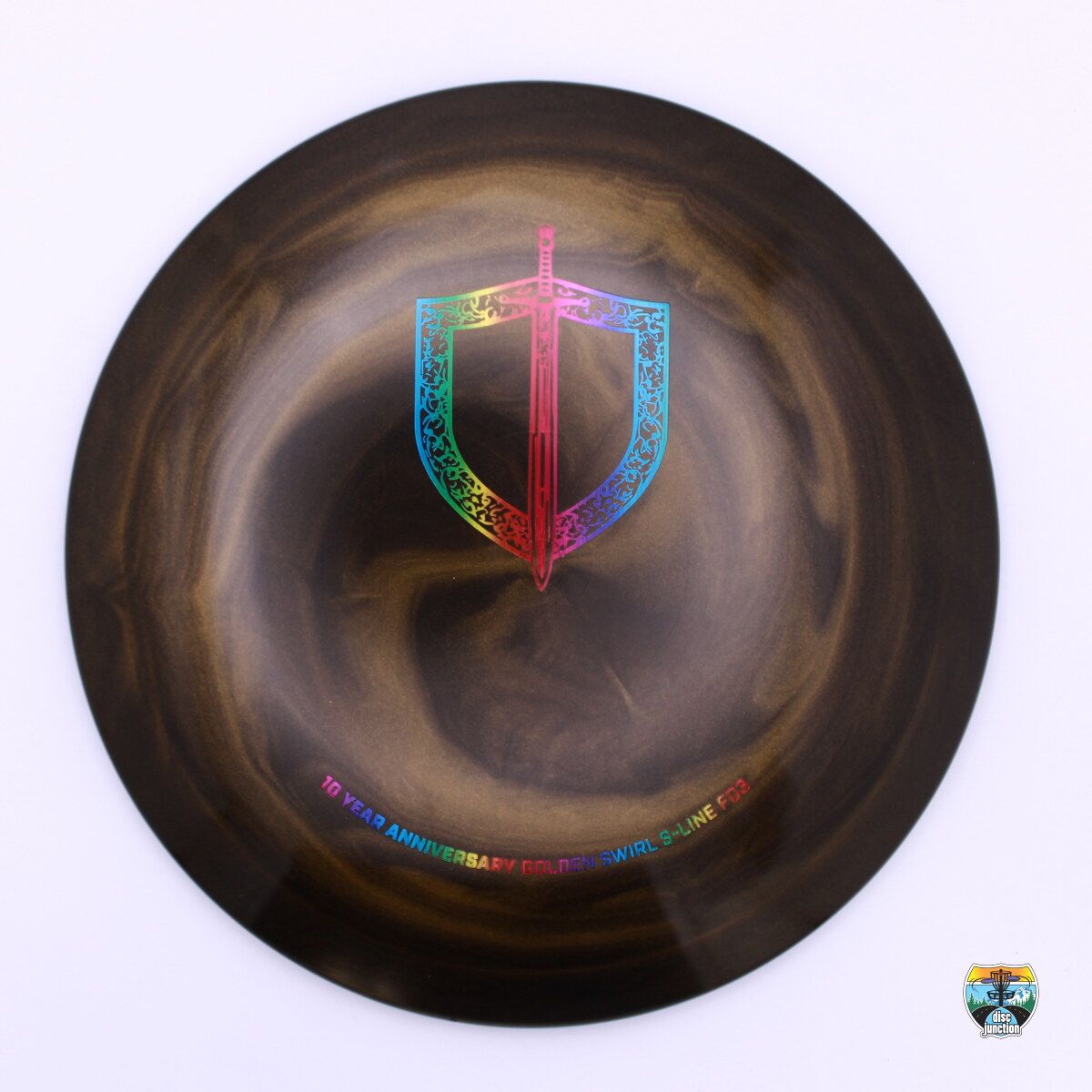 Discmania Golden Swirl S-Line FD3 10 Year Anniversary, Manufacturer Weight Range: 173-176 Grams, Color: Gold, Serial Number: 0138-0018
