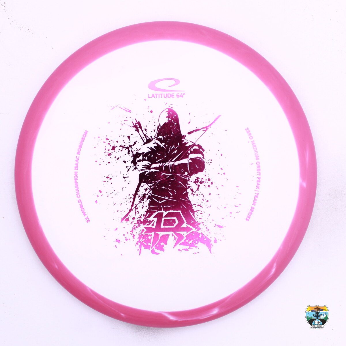 Latitude 64° Zero Medium Orbit Peak 2025 Team Series Isaac Robinson, Manufacturer Weight Range: 173+ Grams, Color: White/Pink, Serial Number: 0628-0031