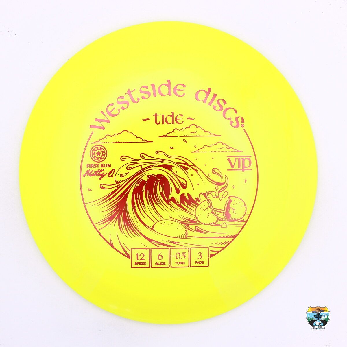 Westside Discs VIP Tide First Run Matt Orum, Manufacturer Weight Range: 173+ Grams, Color: Yellow, Serial Number: 0450-0047