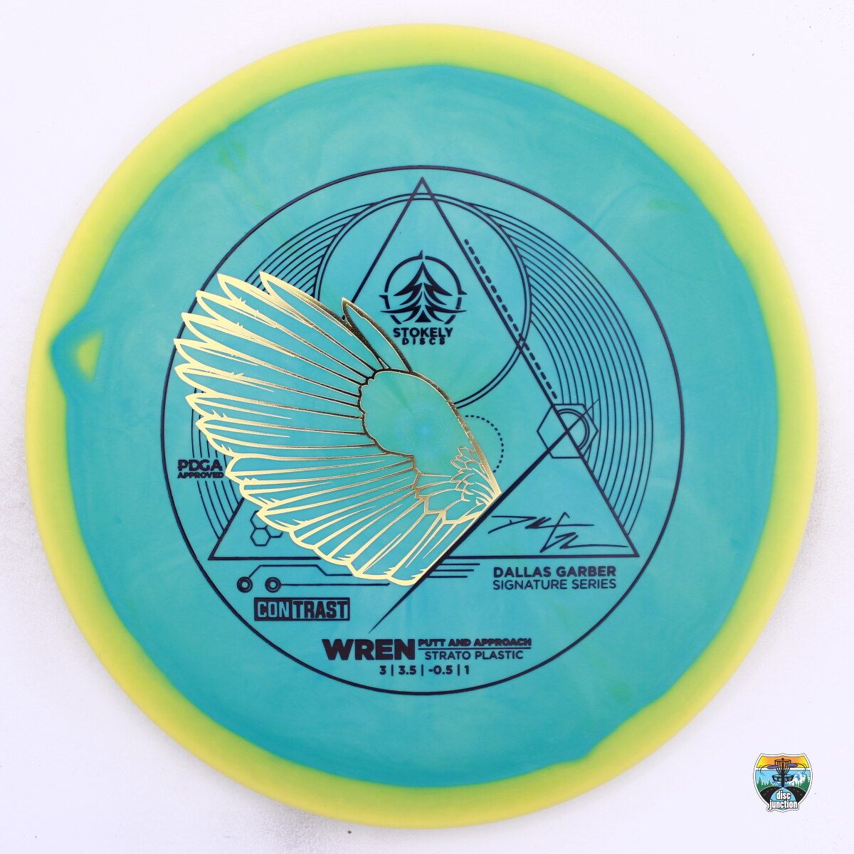 Stokely Discs - Contrast Strato Wren Signature Series Dallas Garber, Manufacturer Weight Range: 173-175 Grams, Color: Blue/Yellow, Serial Number: 0519-0009