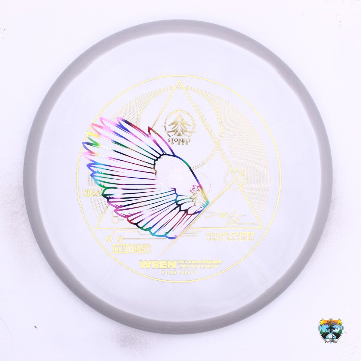Stokely Discs - Contrast Strato Wren Signature Series Dallas Garber, Manufacturer Weight Range: 173-175 Grams, Color: White/Grey, Serial Number: 0590-0007