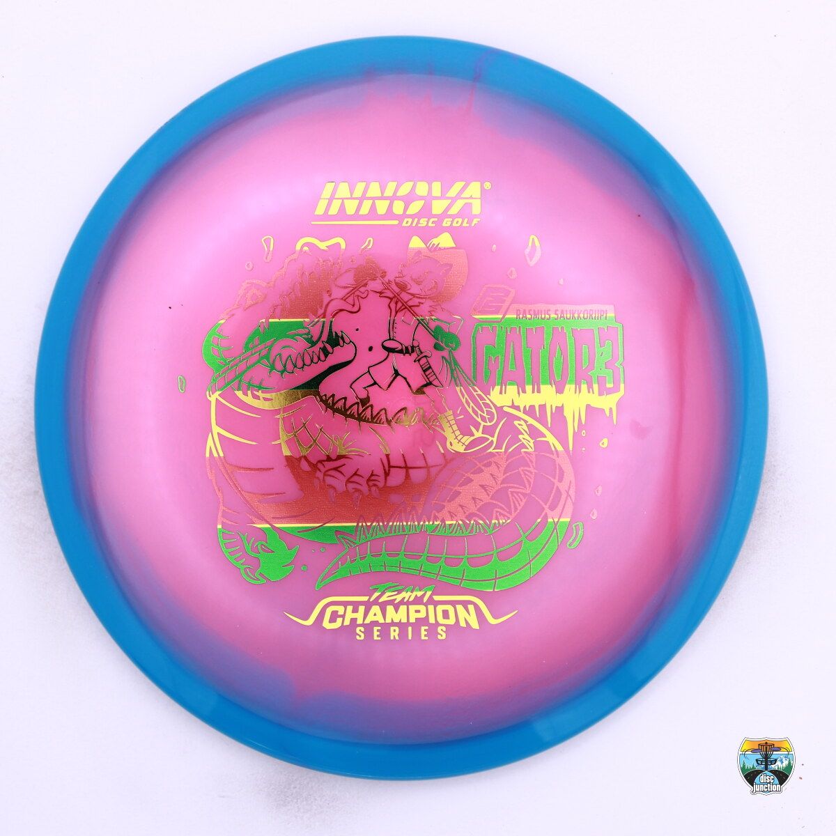 Innova Halo Champion Gator3 2026 Team Champion Tour Series Rasmus Saukkoriipi, Manufacturer Weight Range: 173-175 Grams, Color: Pink/Blue, Serial Number: 0586-0016