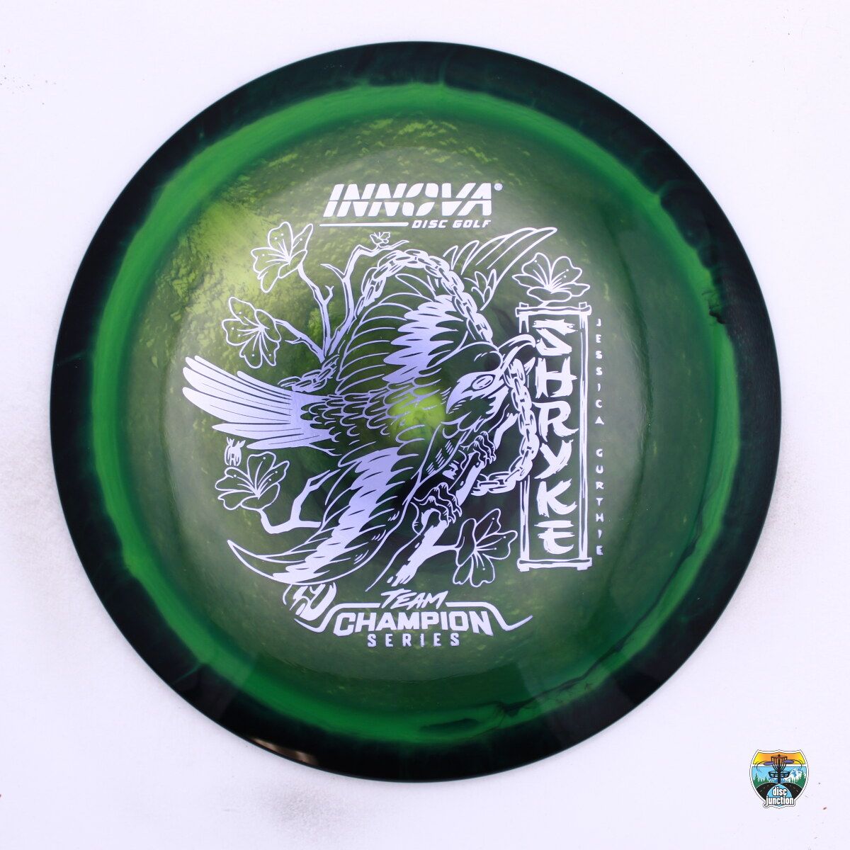 Innova Halo Champion Shryke 2026 Team Champion Tour Series Jessica Gurthie, Manufacturer Weight Range: 165-169 Grams, Color: Green/Black, Serial Number: 0586-0034
