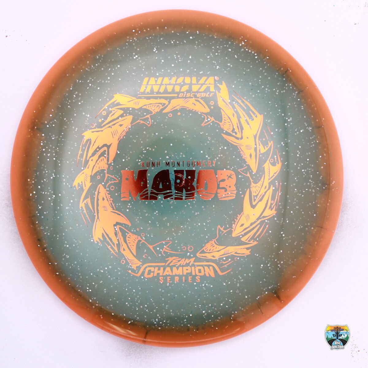Innova Metal Flake Halo Champion Mako3 2026 Team Champion Tour Series Kona Montgomery, Manufacturer Weight Range: 178-180 Grams, Color: Blue/Orange, Serial Number: 0595-0013