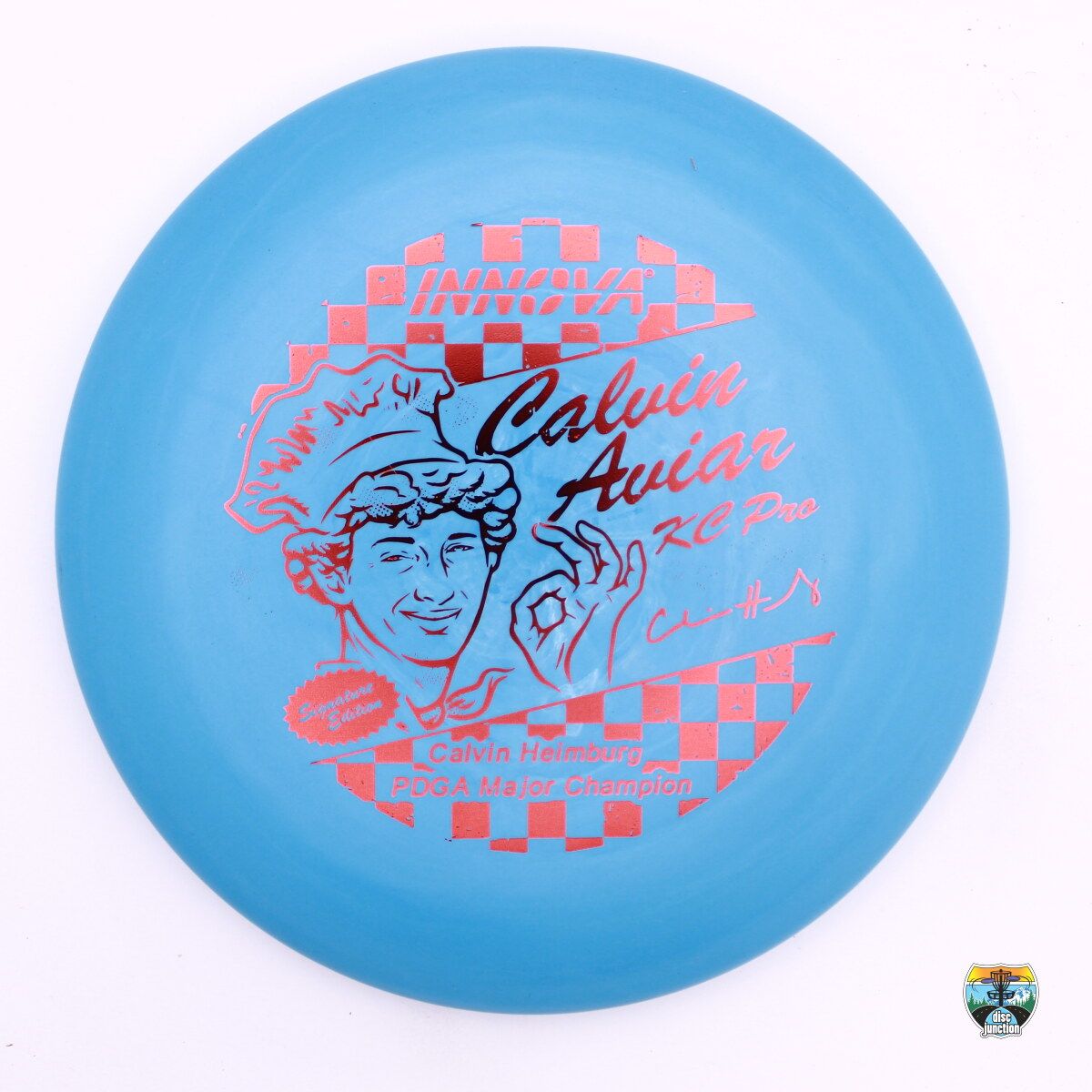 Innova KC Pro KC Pro Aviar Signature Series Calvin Heimburg PDGA Major Champion Calvin Character, Manufacturer Weight Range: 173-175 Grams, Color: Blue, Serial Number: 0693-0062
