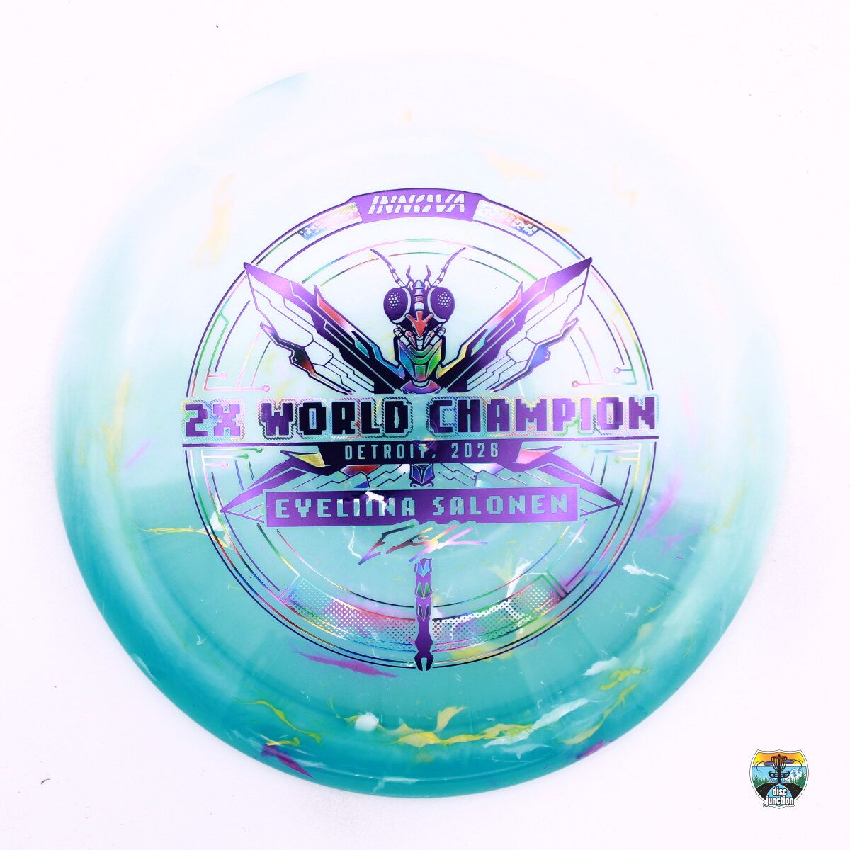 Innova Party Time Duo Destroyer Eveliina Salonen 2x Detroit 2026 World Champion, Manufacturer Weight Range: 173-175 Grams, Color: Blue/White, Serial Number: 0733-0001