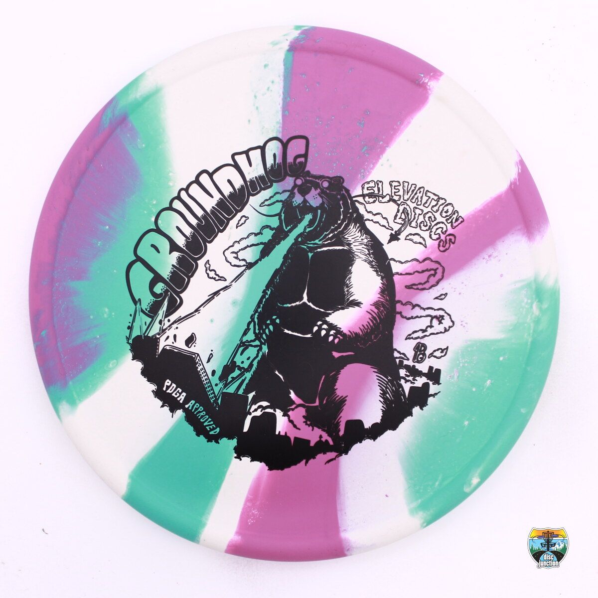 Elevation Disc Golf ecoFLEX Groundhog, Manufacturer Weight Range: 173-175 Grams, Color: 90's (Green/Purple/White), Serial Number: 0732-0001