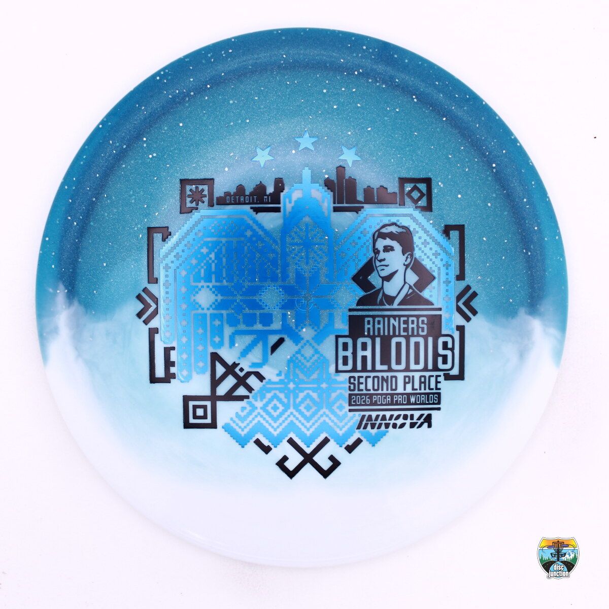Innova Duo Teebird Rainers Balodis Commemorative, Manufacturer Weight Range: 173-175 Grams, Color: Blue/White, Serial Number: 0738-0001