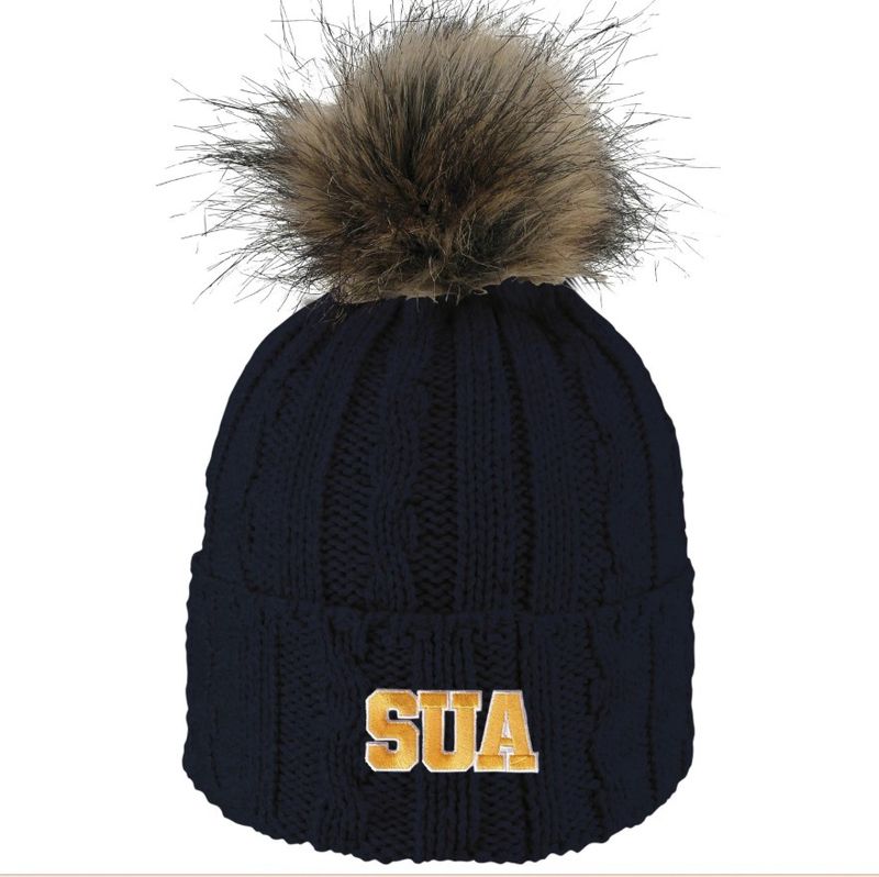 SUA Knit Cuff Hat With Faux Fur Pom