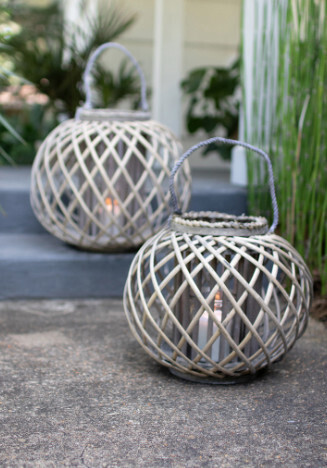 WILLOW LANTERN LOW ROUND GREY W/GLASS INSERT - SMALL