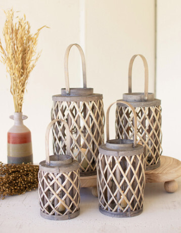 GREY WILLOW CYLINDER LANTERN WITH GLASS INSERT - SMALL