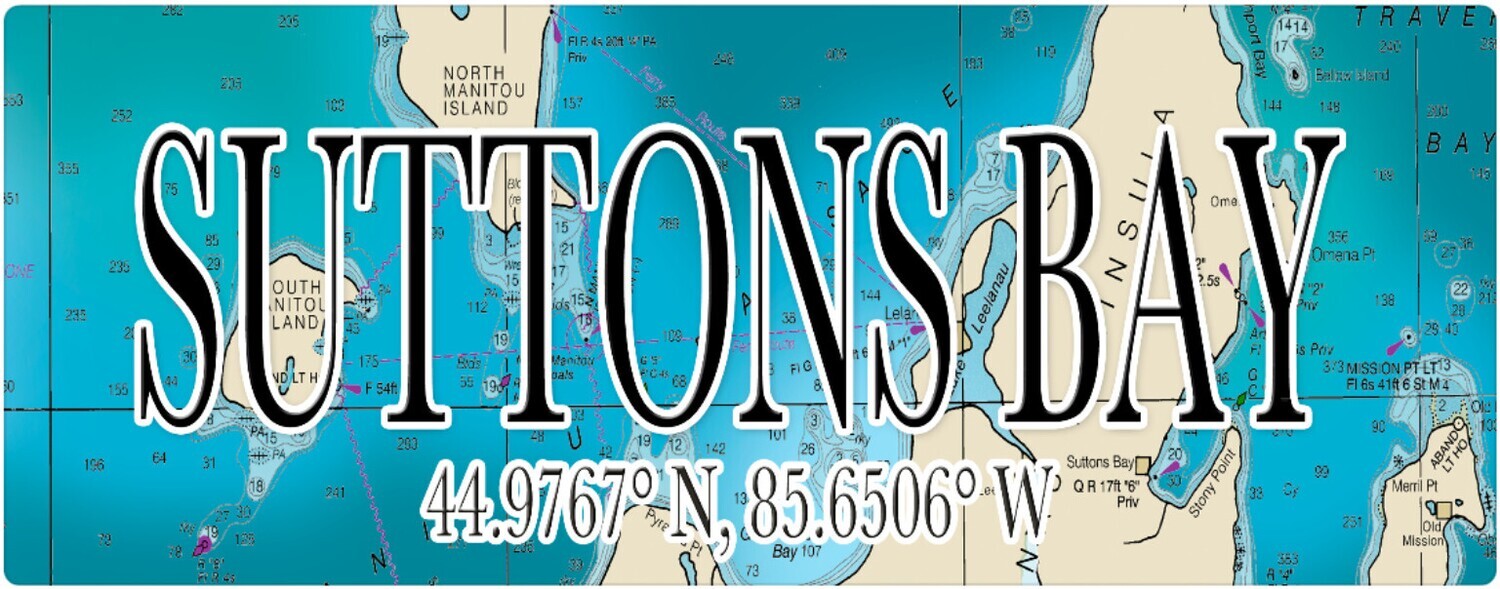 3&quot; X 9&quot; WOOD MINI MAP COORDINATES SIGN - SUTTONS BAY