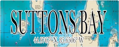 3&quot; X 9&quot; WOOD MINI MAP COORDINATES SIGN - SUTTONS BAY