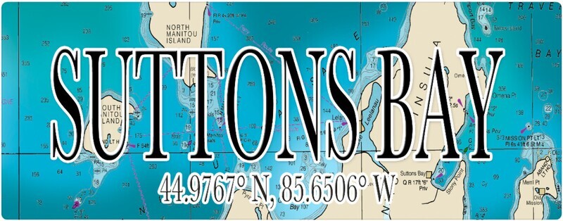 3&quot; X 9&quot; WOOD MINI MAP COORDINATES SIGN - SUTTONS BAY