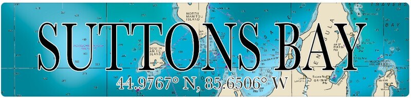 5&quot; X 24&quot; WOOD MAP COORDINATES SIGN - SUTTONS BAY