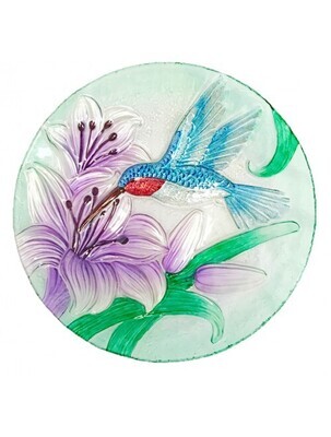 18&quot; Hummingbird Glass Plate Bird Bath with silver glitter