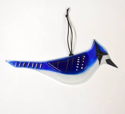 FUSED GLASS BLUEJAY SUNCATCHER (6.5 IN)